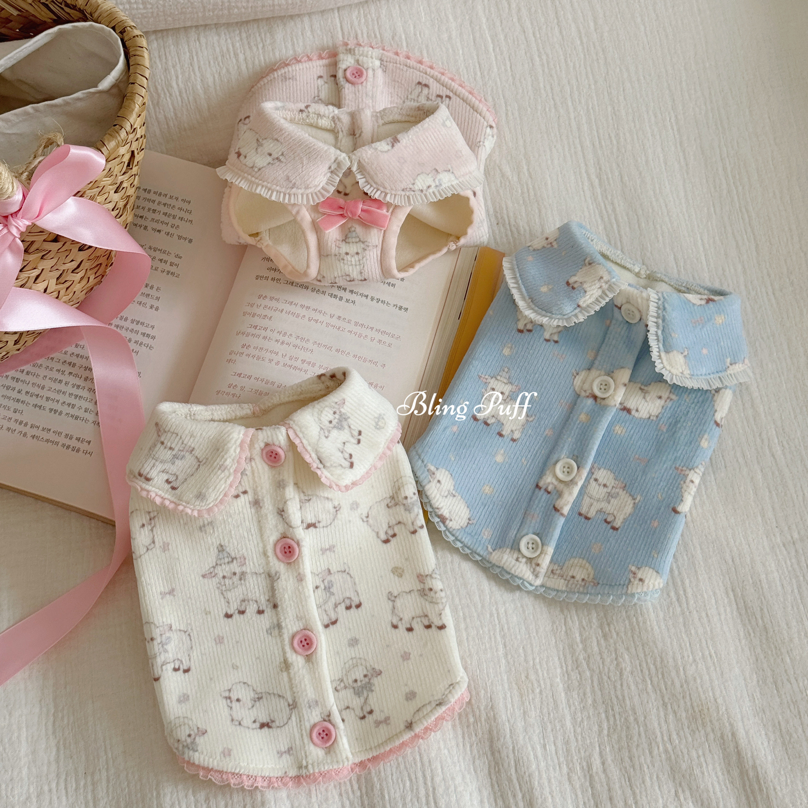 totofufu韩国进口面料宠物猫狗春秋上衣灯芯绒薄绒娃娃领马尔济斯