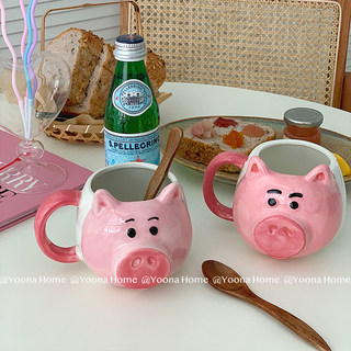 Yoona自制可爱猪猪立体水杯马克杯女节日礼物喝水杯子带柄陶瓷杯