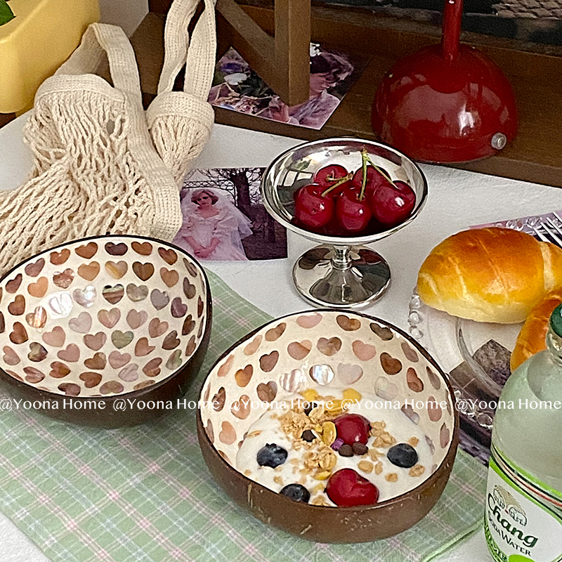 创意手工椰壳碗干果碗小零食碗爱心椰子碗居家装饰摆件收纳酸奶碗