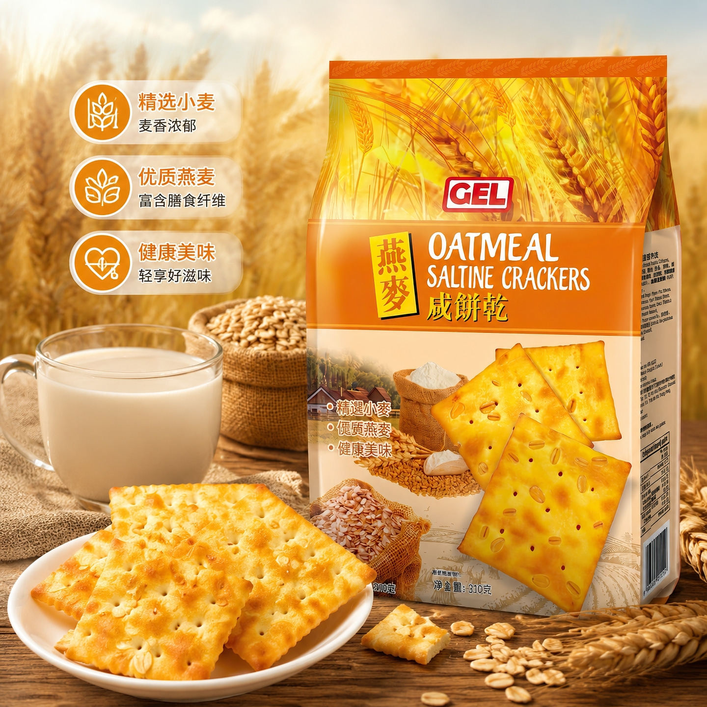 香港GEL燕麦咸饼干310g 咸味苏打饼干健康早餐办公室休下午茶点心