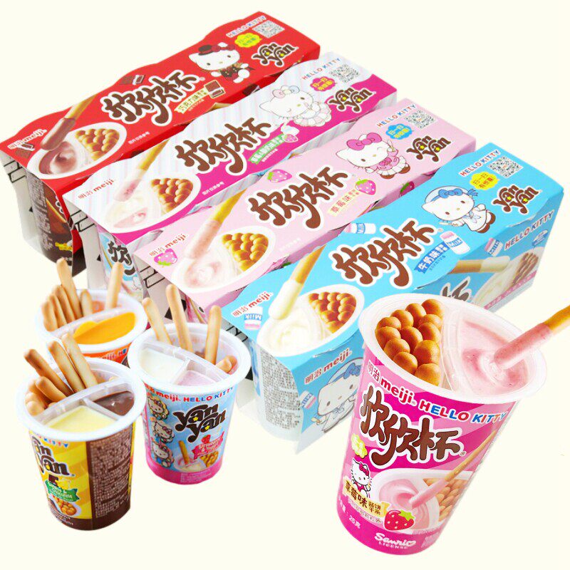 金冠卖家Meiji明治hello kitty欣欣杯巧克力酱饼干条 手指饼3杯装