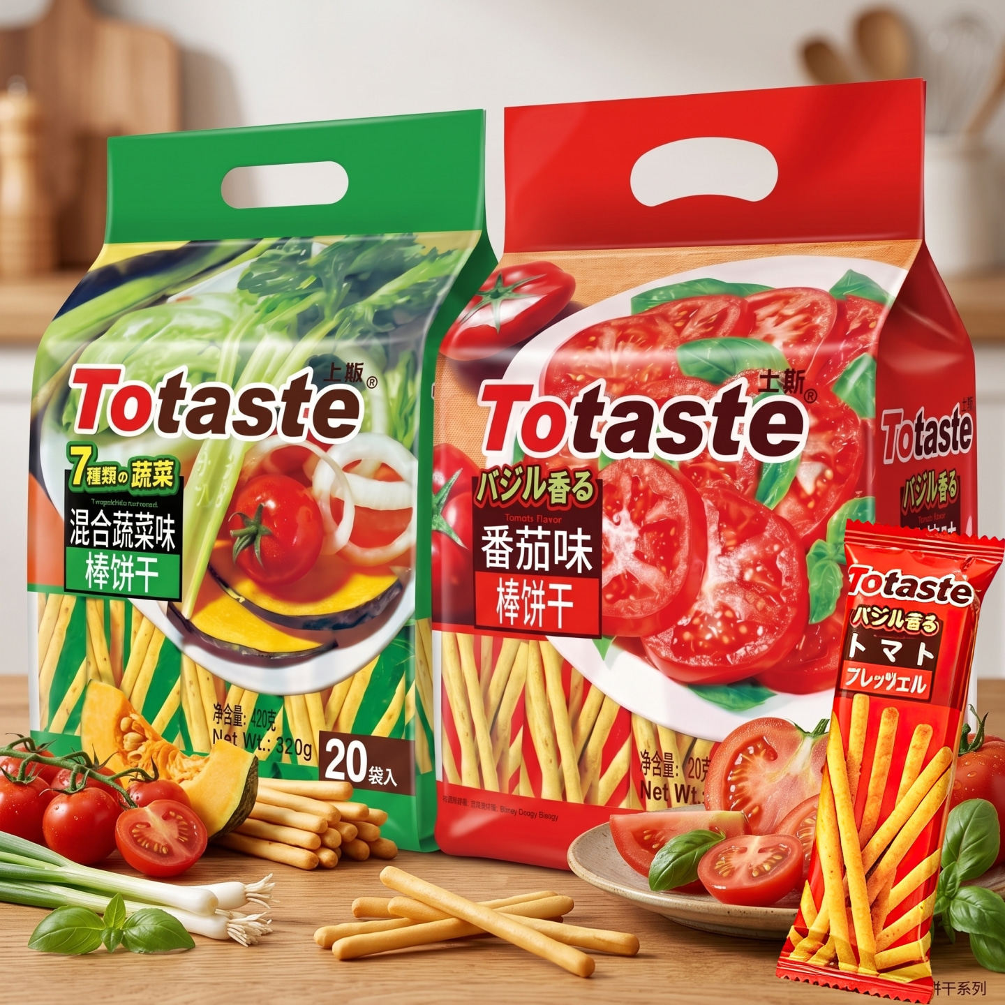 Totaste土斯7种蔬菜味棒饼干320g营养磨牙棒番茄独立小包儿童饼干