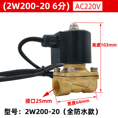 铜线圈全铜6分电磁阀水阀 2W200-20控制开关阀 DC12V 24V AC220V