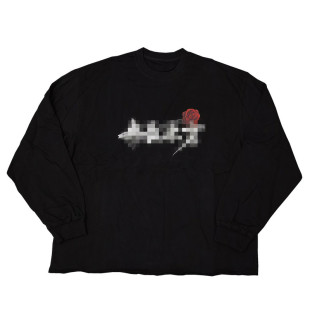 宽松廓形塌肩圆领水洗细毛圈毛边底摆前后印花套头卫衣Y322 男 包邮