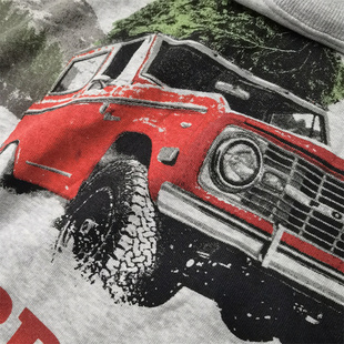 开春去野美式 圆肩落肩宽松剪裁布蓝口复古硬派越野车印花卫衣Y451