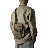 B635羊头出口版 牛皮包边复古硬朗帆布多隔层斜挎包Crossbody Bag