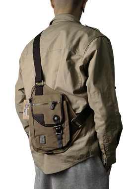 B635羊头出口版牛皮包边复古硬朗帆布多隔层斜挎包Crossbody Bag