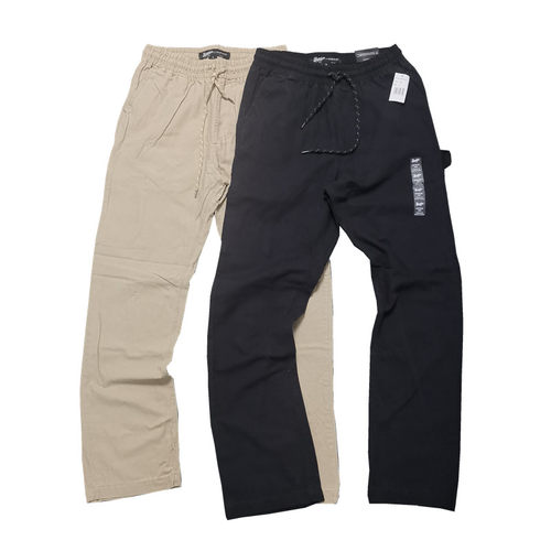 懒人春秋男宽松工装设计松紧腰直筒简约净色棉布休闲长裤K687包邮