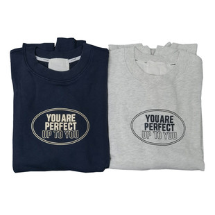 美式 休闲简约字母印花大毛圈棉质宽松塌肩剪裁套头圆领卫衣Y366厚