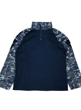 库存军迷爱好战术设计数码迷彩袖子半拉链立领长袖蛙服T恤Y771男