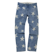 包邮 残次尾货复古传统砂洗水洗浅蓝拔染星星直筒牛仔长裤 K131女