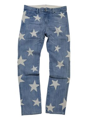 残次尾货复古传统砂洗水洗浅蓝拔染星星直筒牛仔长裤K131女包邮