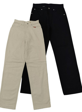 日系小码细腰上班纯色极简基础全棉斜纹帆布质感宽松休闲裤K211