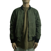 螺纹口棒球领拉链修身 咔叽玩家版 自带旧感油蜡布短装 夹克外套Y412