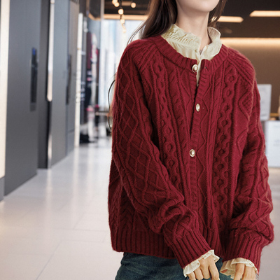 低圆领羊毛衫毛衣外套女短款宽松