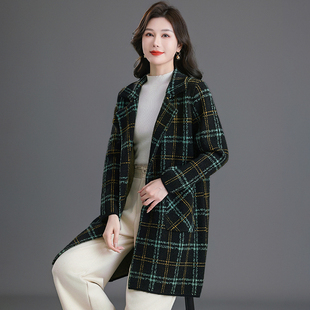 不起球毛呢连帽大衣外套女毛衣中长款针织开衫加厚秋冬宽松妈妈装