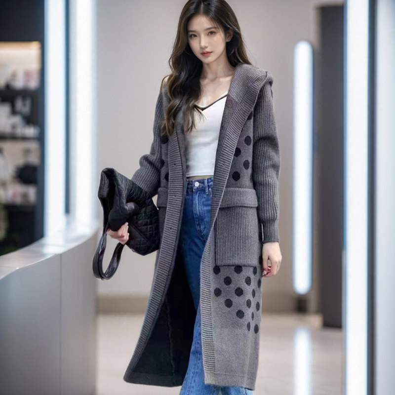 连帽羊毛衫针织衫外套女开衫长款