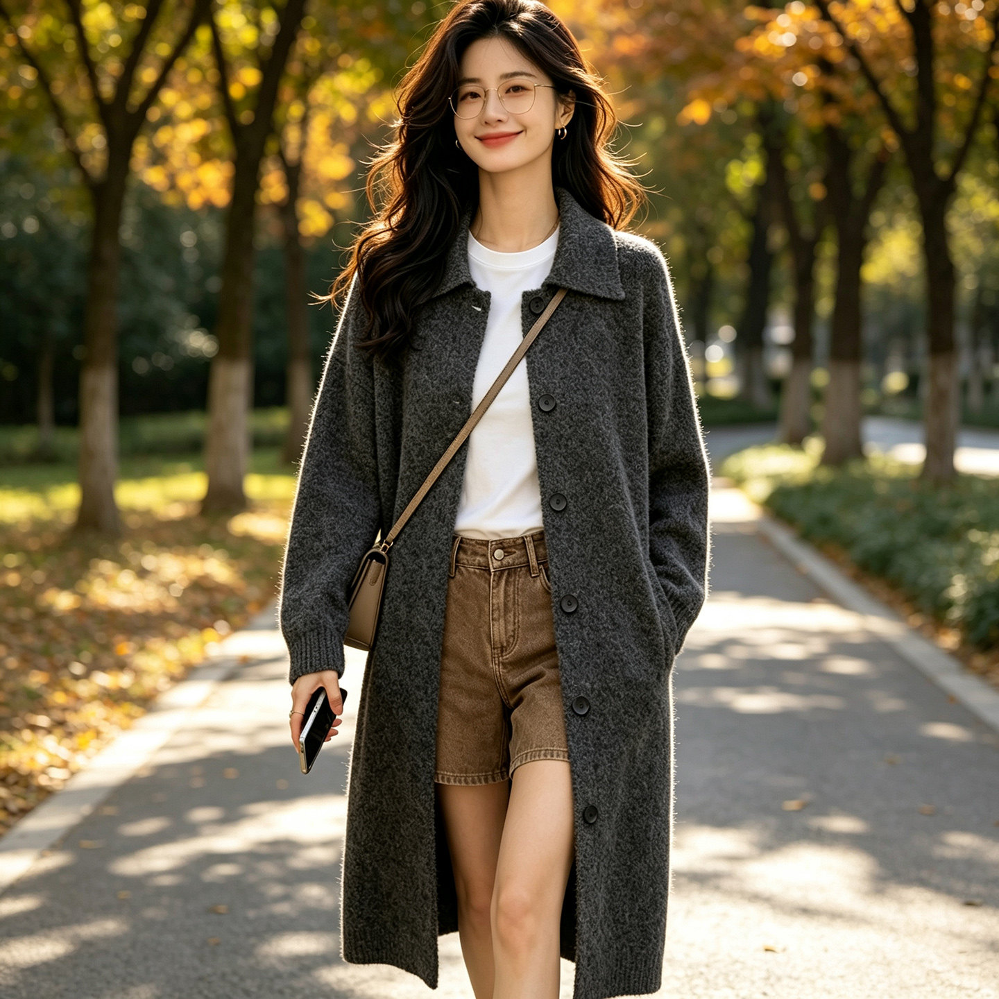 翻领毛衣外套女针织开衫大衣长款