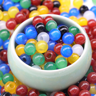 红玛瑙圆珠大孔珠子10mm4mm孔径彩色珠子diy编织串珠项链手链饰品