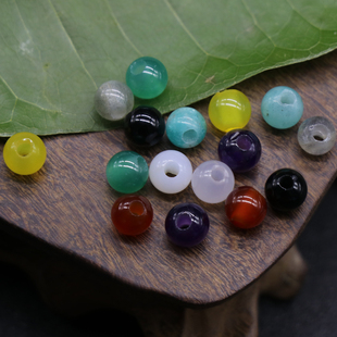 天然水晶大孔珠子 红黑白黄玛瑙散珠6mm孔2mm 天河石拉长石紫水晶