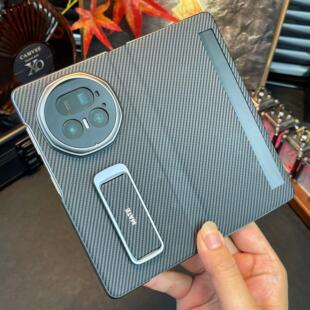 适用于荣耀magicv5手机壳新款Magic V5折叠屏真皮碳纤维纹翻盖保护套腕带旋转支架外壳全包防摔超薄高档商务