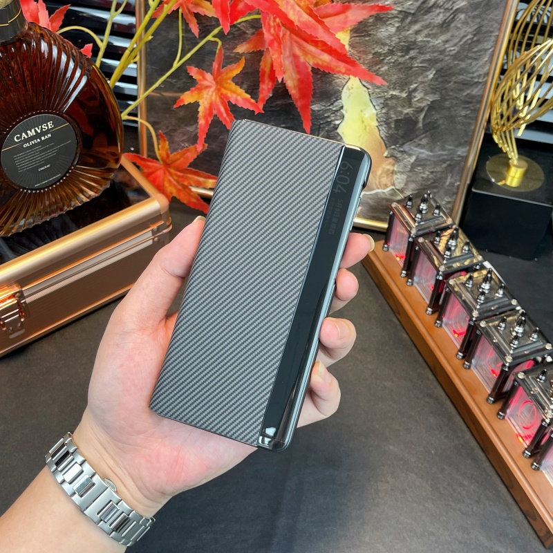 适用华为matex6手机壳新款MateX5/X3典藏版折叠屏保护套真皮碳纤维纹磁吸翻盖皮套腕带支架超薄全包防摔