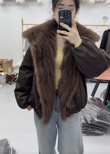 2026新款大狐狸毛领派克服皮草鹅绒服女短款大衣保暖外套时尚冬季