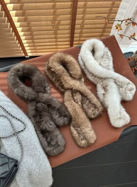 女秋冬真兔毛窄版小围脖真皮毛毛皮草小领巾韩版软糯兔毛围巾百搭