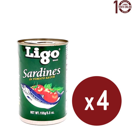 Ligo力高进口菲律宾茄汁沙丁鱼罐头4x155g秘制番茄酱汁鱼罐头海味