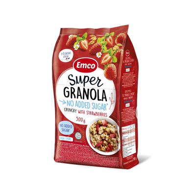 Emco无加糖高蛋白质谷物脆片早餐士多啤梨500G