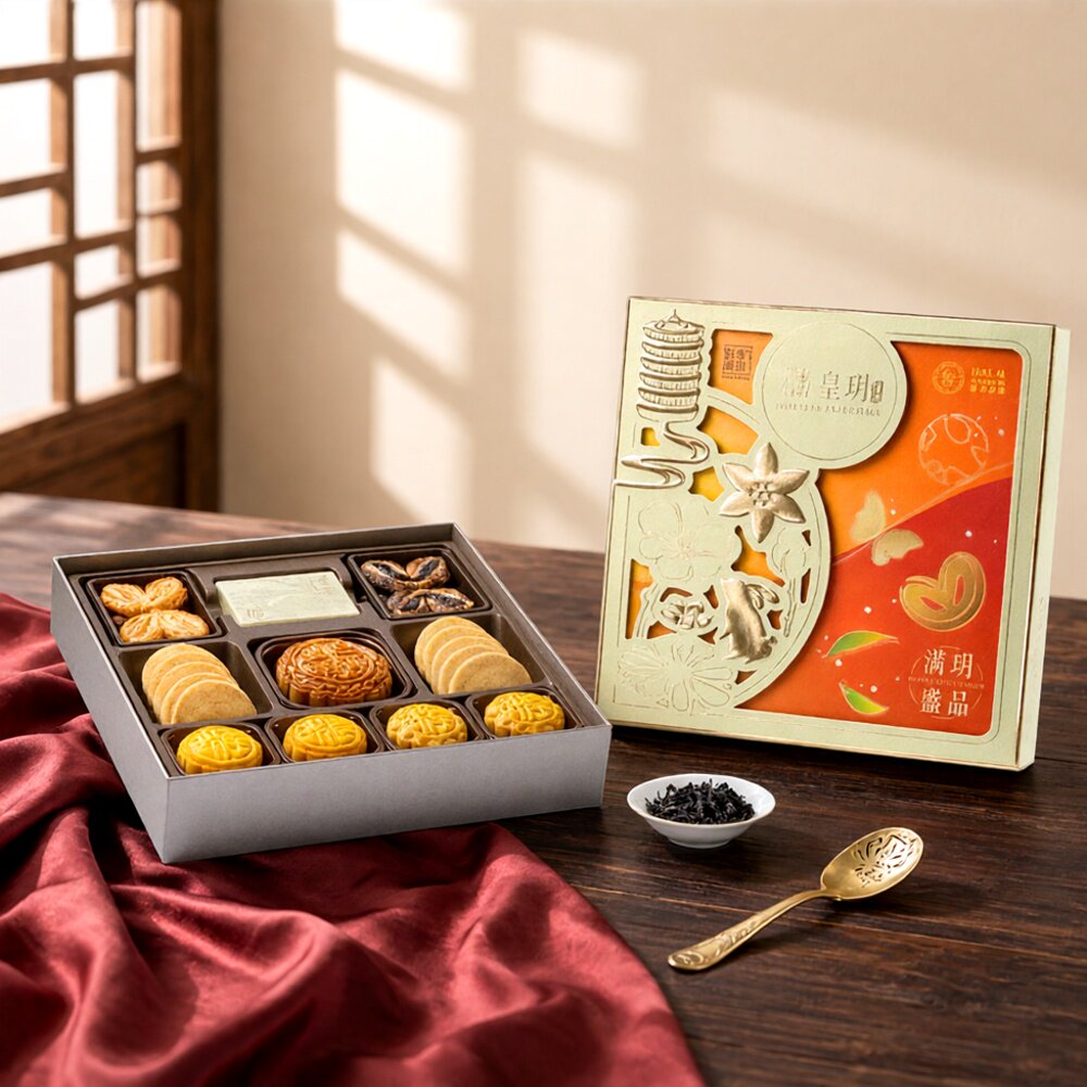 满玥盛品皇玥月饼双黄白莲蓉流心奶黄蝴蝶酥油曲奇大红袍32件礼盒