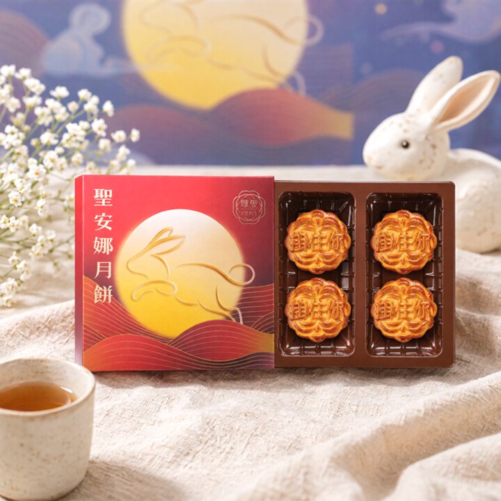 26网红香港进口特产圣安娜-陈皮紅荳松子月饼礼盒中秋零食糕点4个
