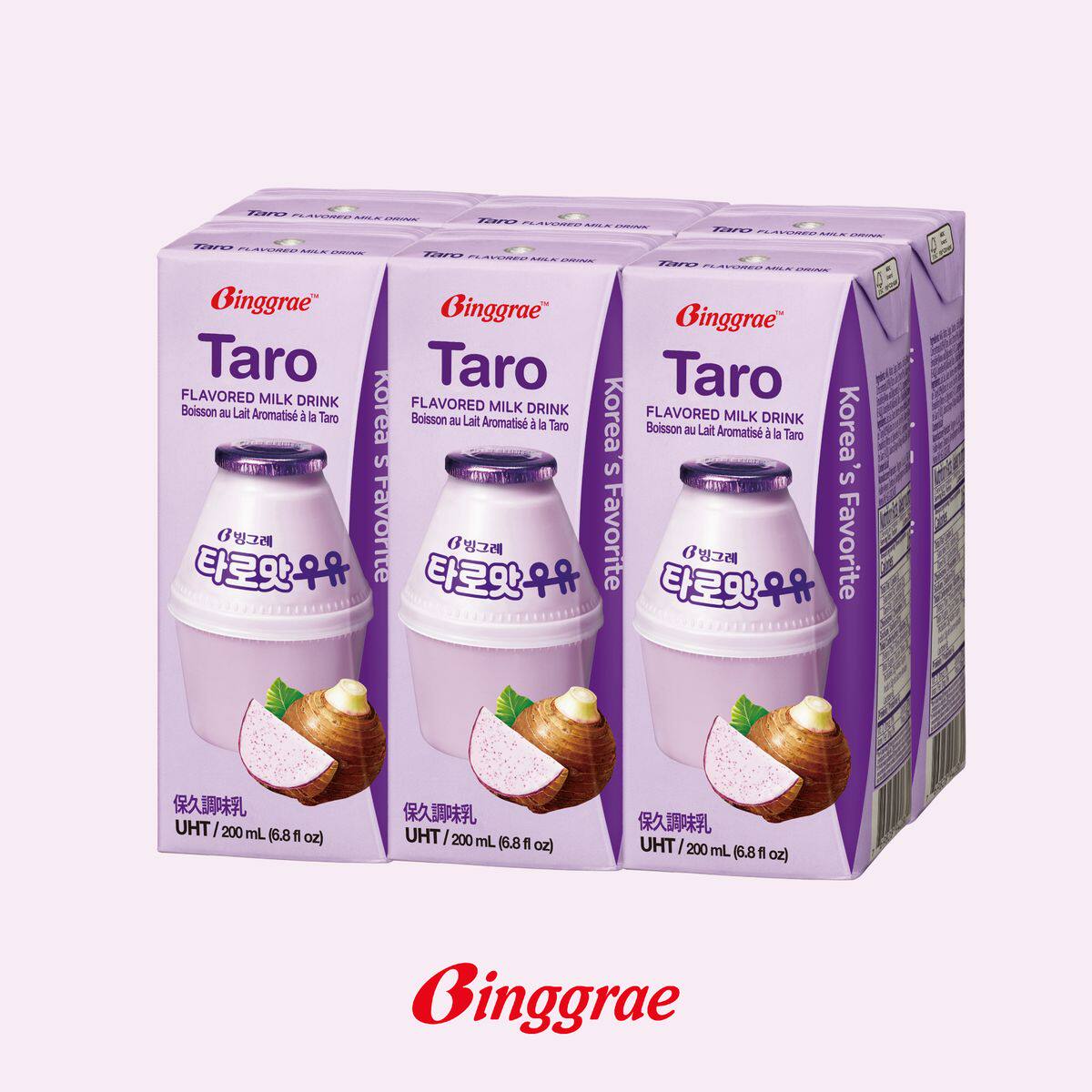 Binggrae 韩国香芋牛奶6包采用新鲜脱脂牛奶制成浓浓奶香混合香芋