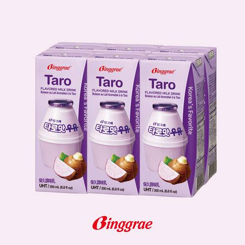 Binggrae 韩国香芋牛奶6包采用新鲜脱脂牛奶制成浓浓奶香混合香芋