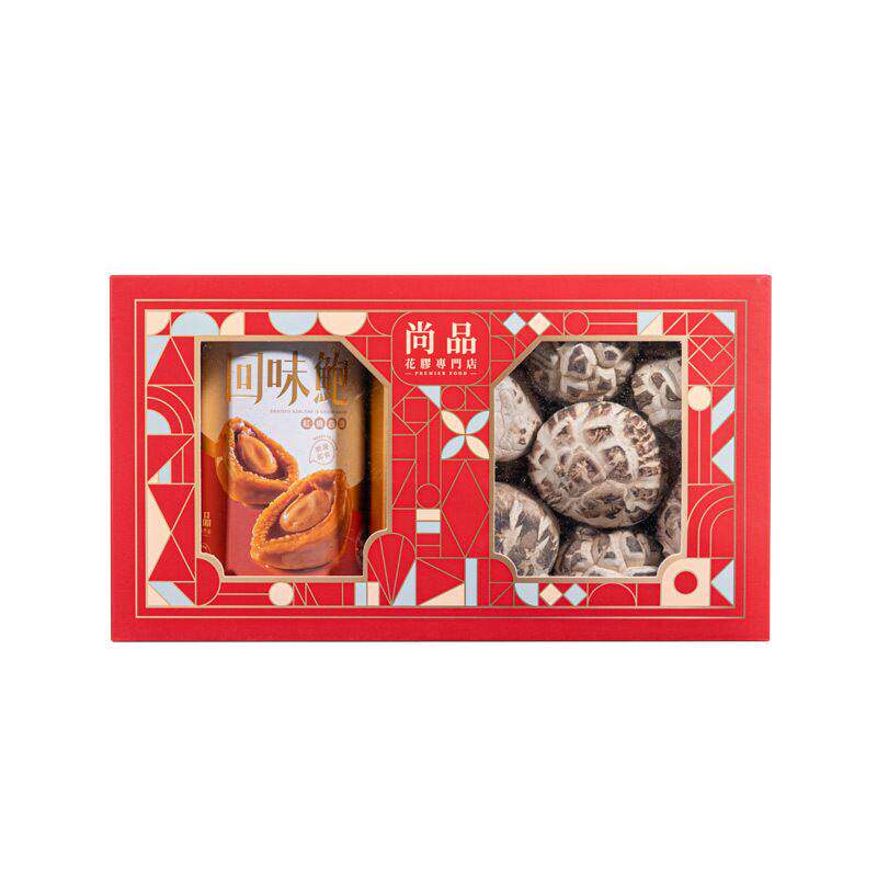 尚品鲍菇双珍礼盒尚品回味鲍红烧鲍鱼4只380G原木白花菇无脚100G