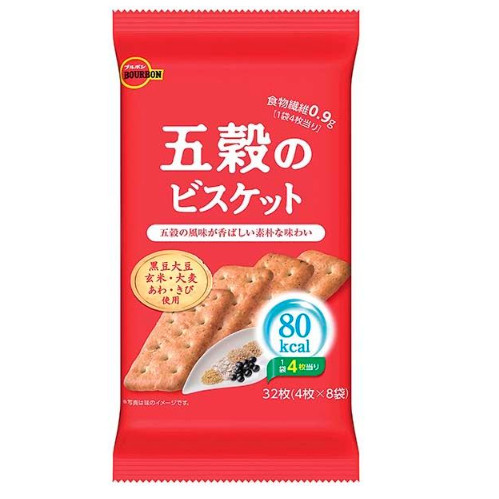 百邦红色五纤维饼干32枚入休闲零食4枚×8袋独立包装盒装苏打饼干