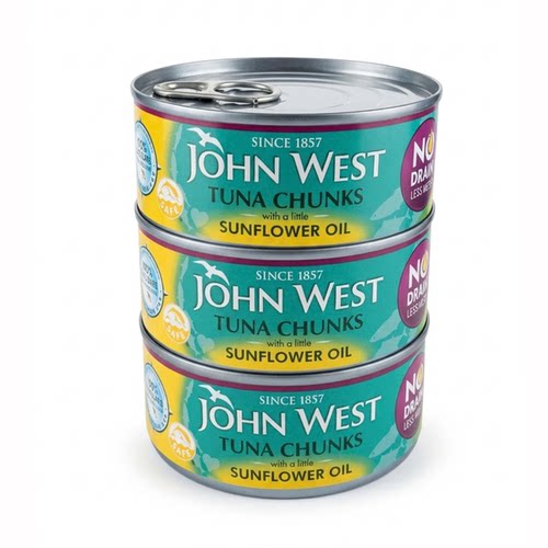 尊西JohnWest进口英国吞拿鱼块葵花籽油浸110gx3罐吞拿鱼葵花籽油