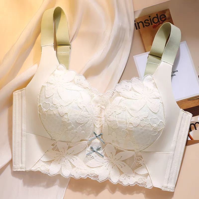 罗丽丝文胸罩大胸显小聚拢无钢圈防下垂调整型收副乳内衣女夏薄款