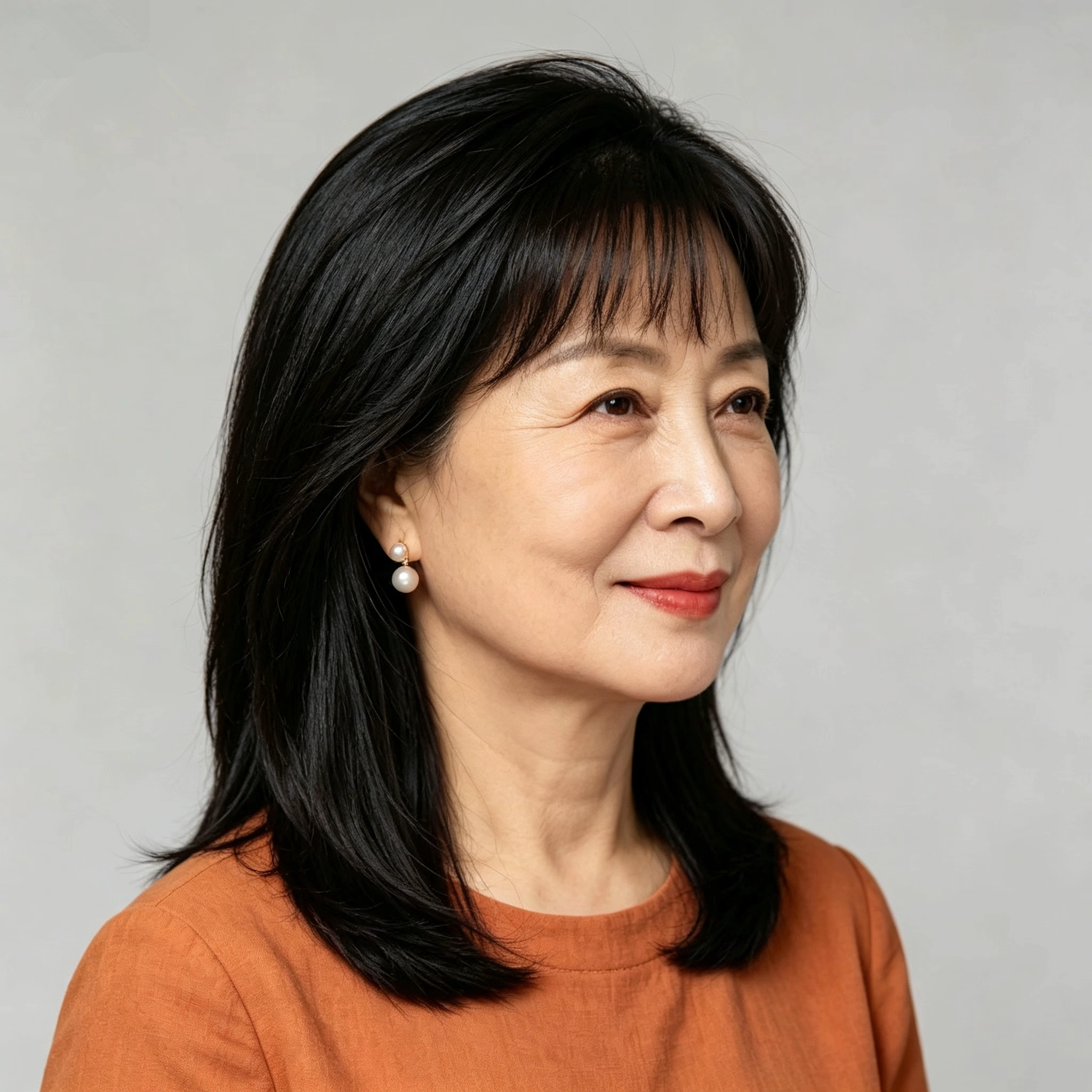 真人发自然齐刘海中长发假发
