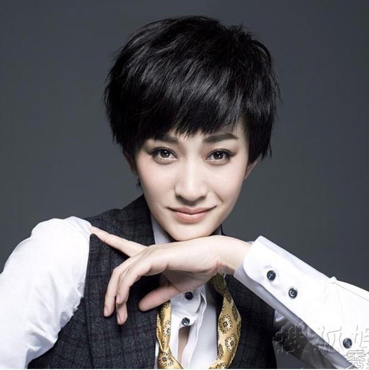 假发女短发真发时尚中年女士短直发真人发丝全头套时尚个性假头发