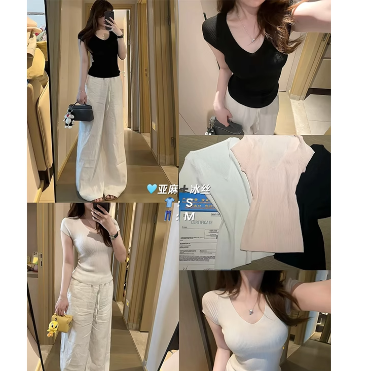 【金智媛】进口冰丝v领显瘦神t 软软糯糯超舒服！！！