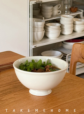 takemehome乳白高脚拉面碗加厚不烫手家用大汤碗米线碗螺蛳粉碗