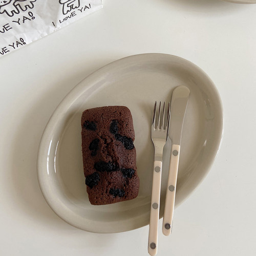 takemehome简约窄边椭圆盘面包盘店用brunch餐盘ins釉下彩灰色调