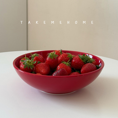 takemehome红色大碗新年喜庆碗沙拉拌面拌饭碗水果碗过年正红福气