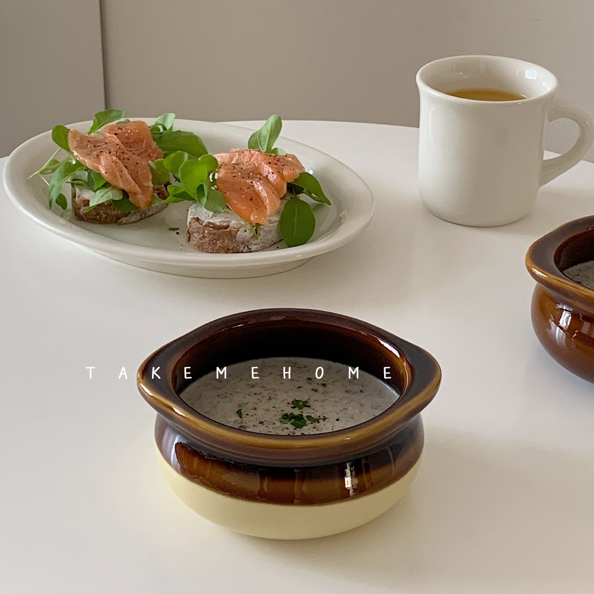 甜品碗韩国双耳西餐汤盘陶瓷ins