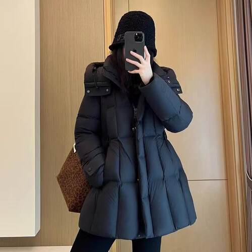中长连帽A版韩版宽松羽绒服女炸街冬季加厚90白鹅绒外套冬季新款