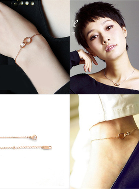 韩版双环玫瑰金短款钛钢锁骨链