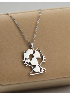 女生可爱大猫头闺蜜情人节礼物猫咪镂空大项链潮钛钢洗澡不掉色