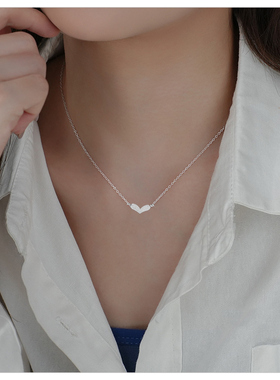 简约磨砂心形饰品项链女日韩镀14K玫瑰金爱心吊坠锁骨链配饰品女