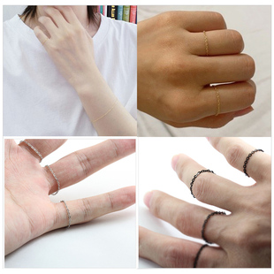 黑色玫瑰金色链条套装戒指女小众设计轻奢时尚个性简约食指戒指环